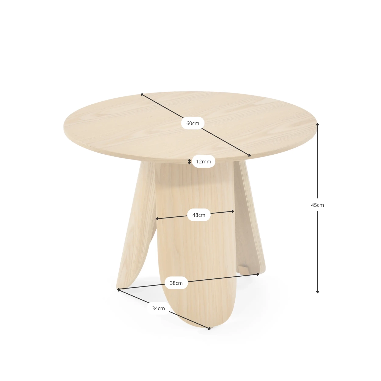 Mesa de apoio de café «Pluto» em madeira de freixo escandinavo