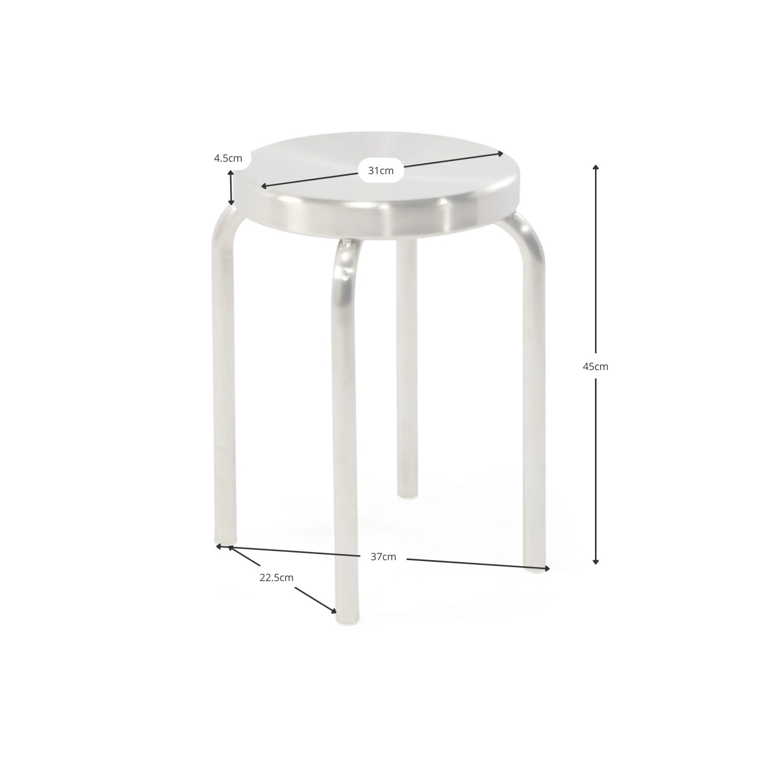 Banco baixo Delaware de 45 cm em aço inoxidável | Banco de design moderno