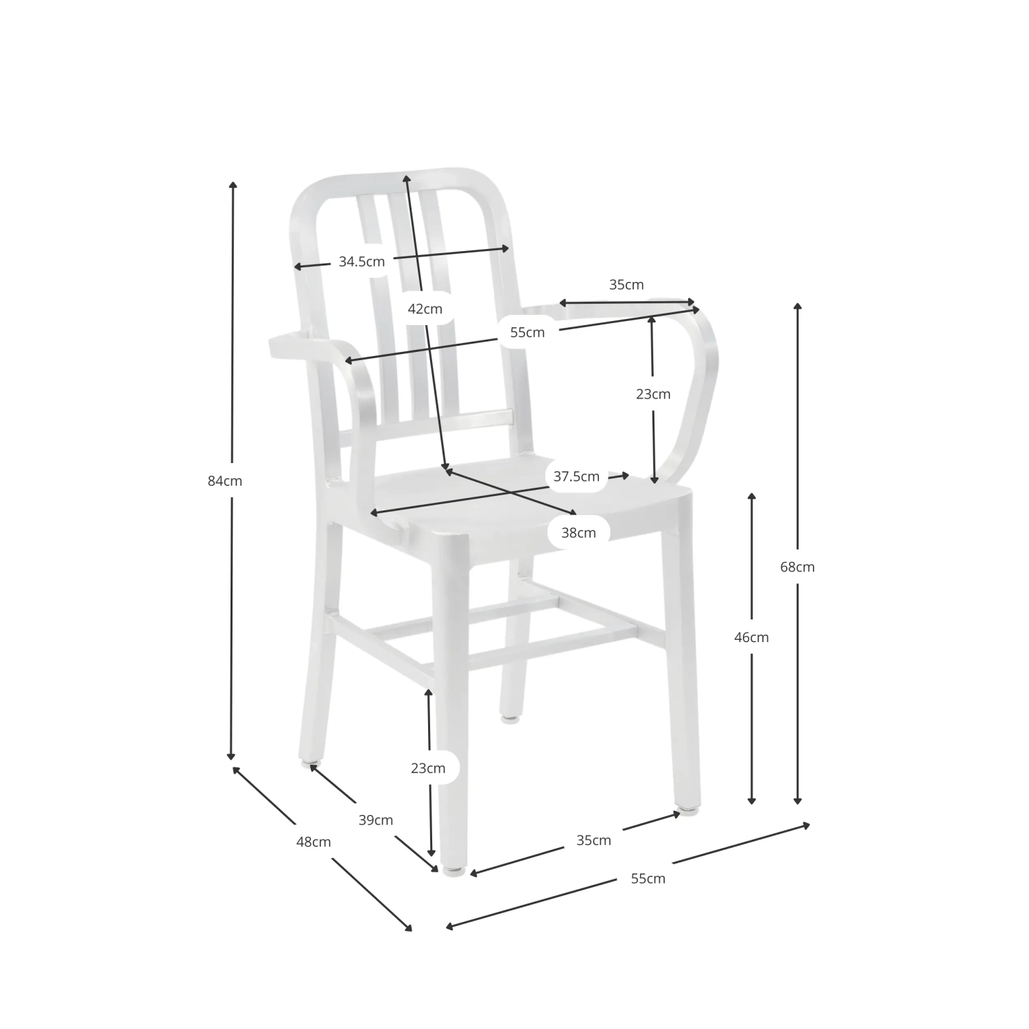 Industrial Aluminium Chair with Armrests