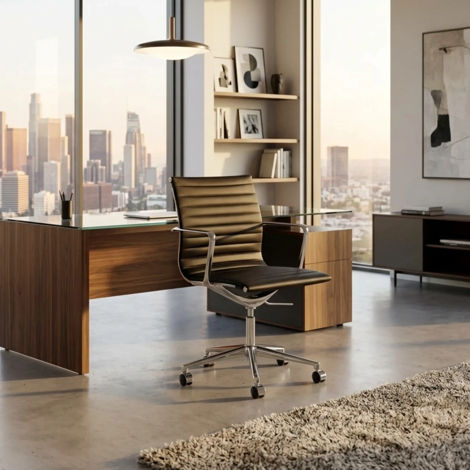 Silla de oficina de cuero con respaldo bajo Task Executive | Silla de oficina de gama alta