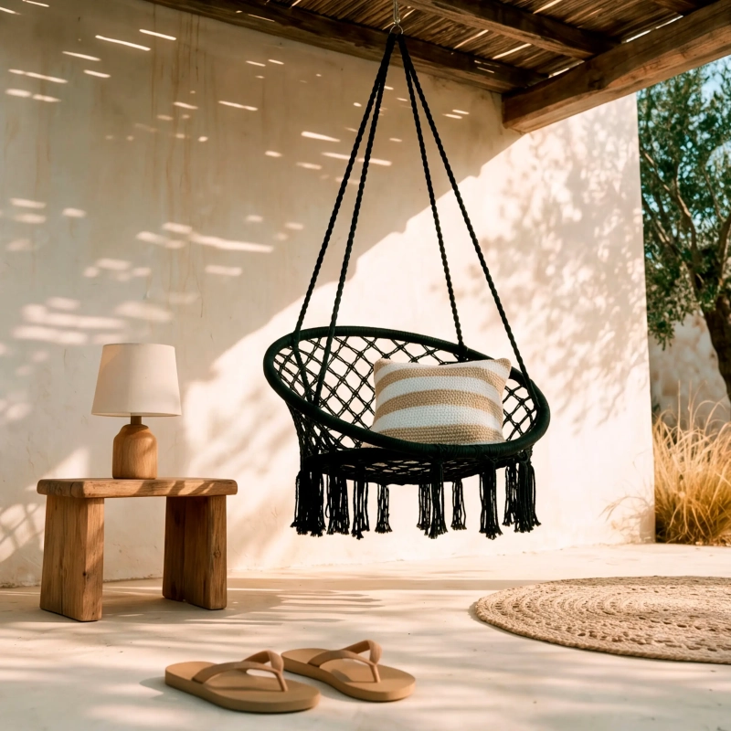 Hanging Chair in Braided Cotton - Outdoor Hanging Chair - Mueble Design