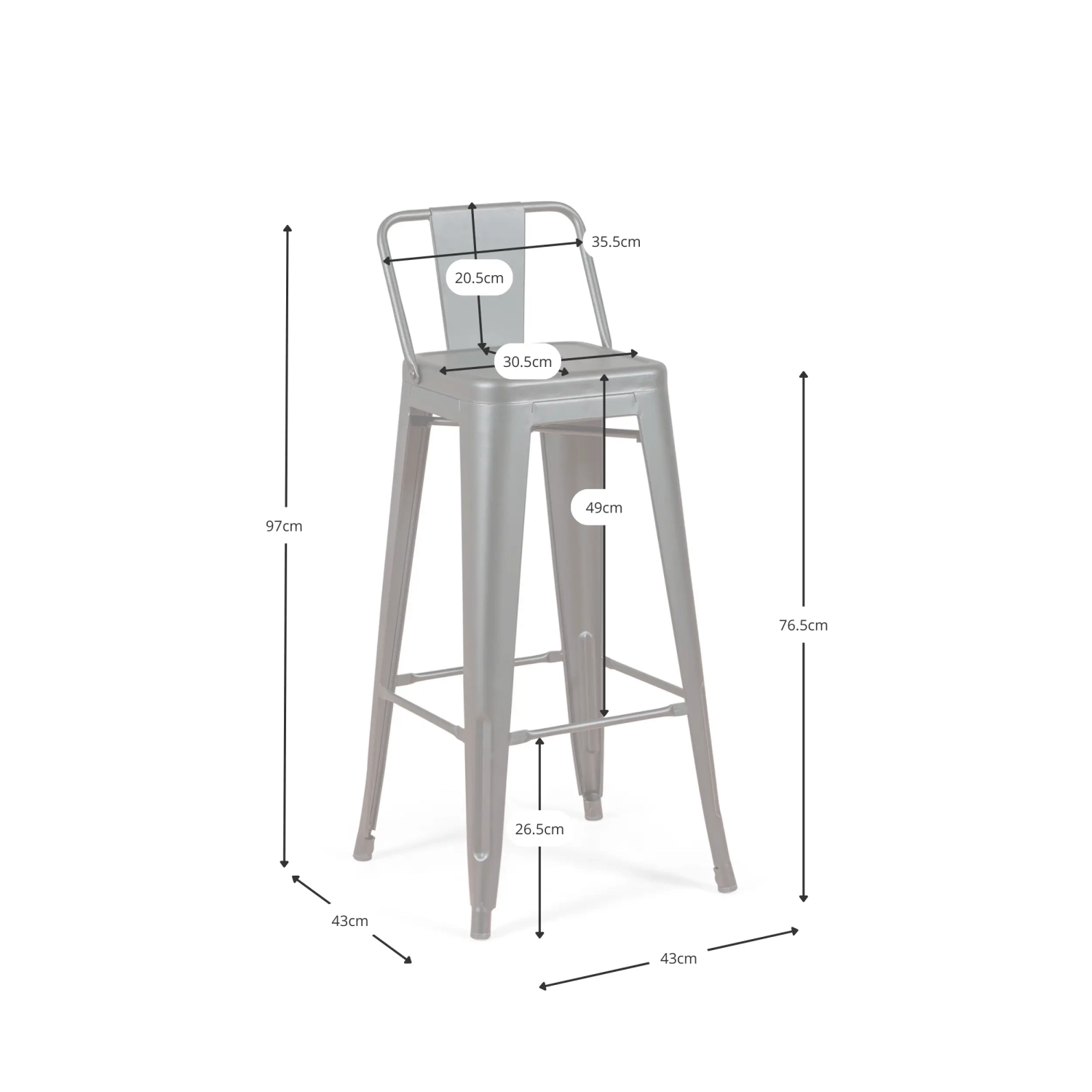 Juego de 4 taburetes de bar industriales « Bistro », de 76 cm de altura - Mueble Design