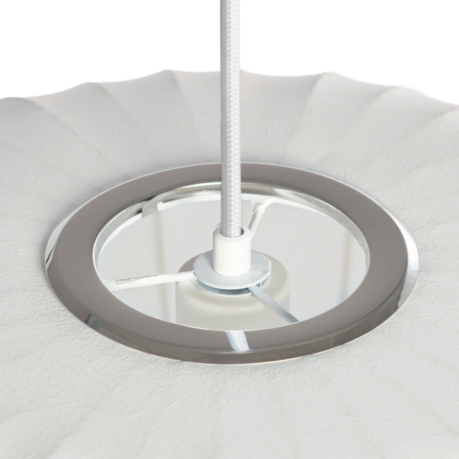 Candeeiro suspenso em tecido branco, Ø 45 cm, com design segmentado Kyoto