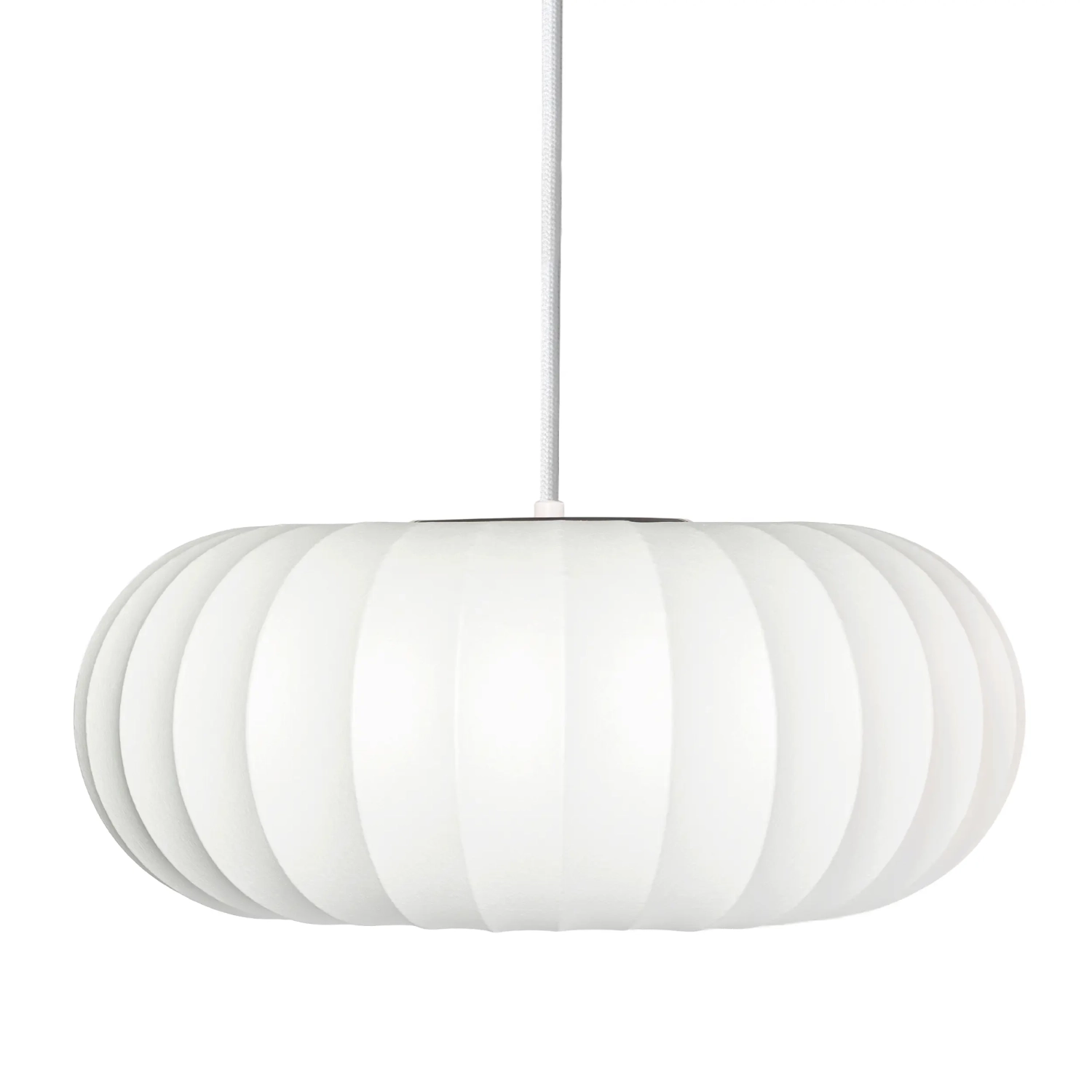 Candeeiro suspenso em tecido branco, Ø 45 cm, com design segmentado Kyoto