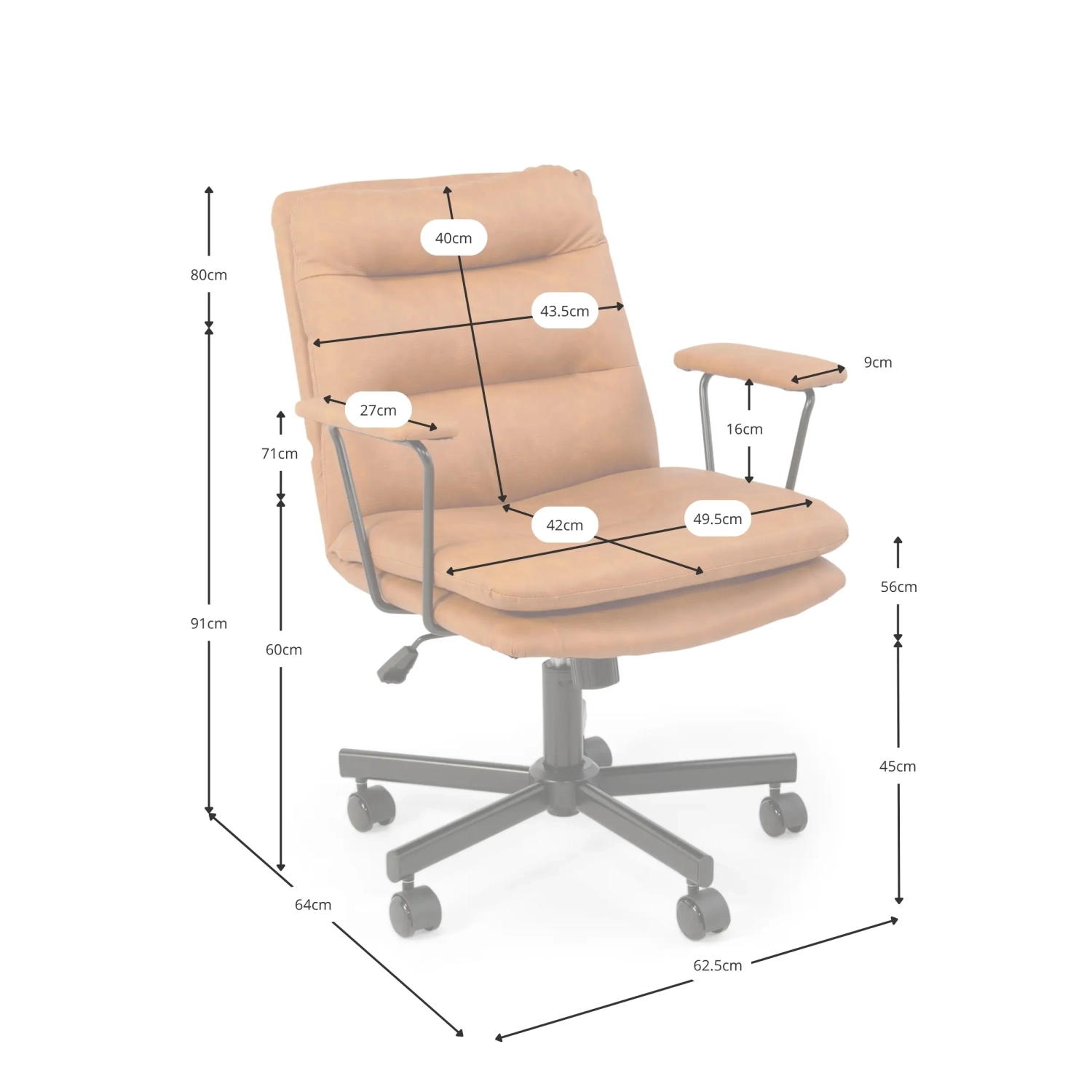Cadeira de escritório Dakota em couro sintético - Mueble Design
