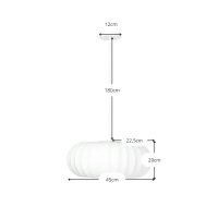 Candeeiro suspenso em tecido branco, Ø 45 cm, com design segmentado Kyoto