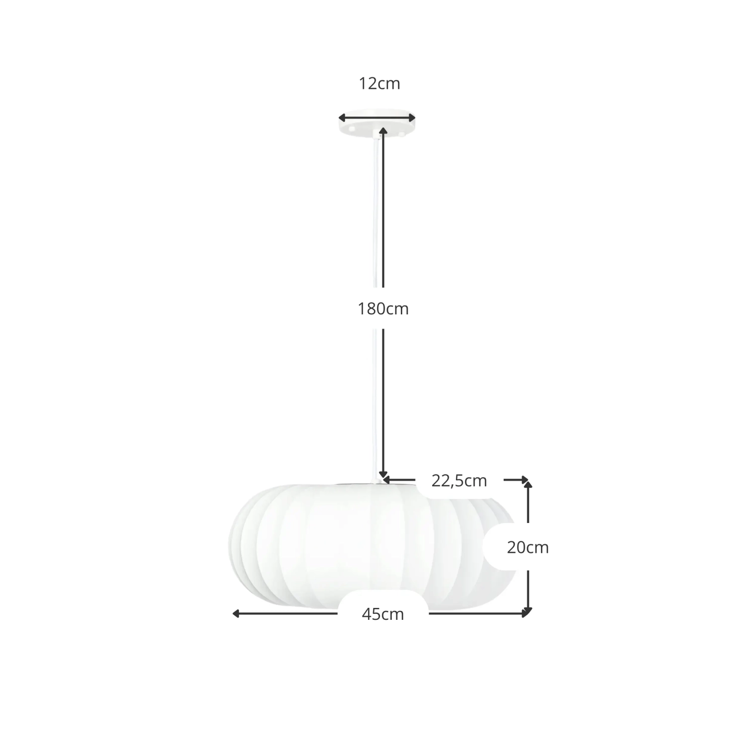 Candeeiro suspenso em tecido branco, Ø 45 cm, com design segmentado Kyoto