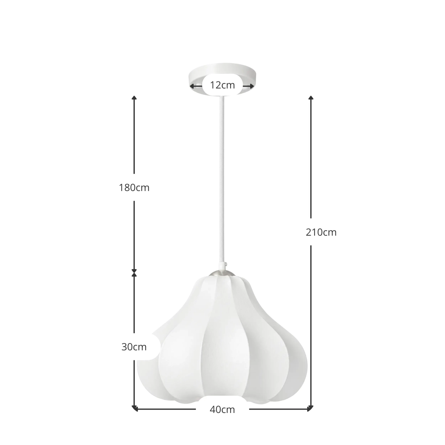 Candeeiro suspenso em tecido, Ø 40 cm, com forma orgânica, Kyoto