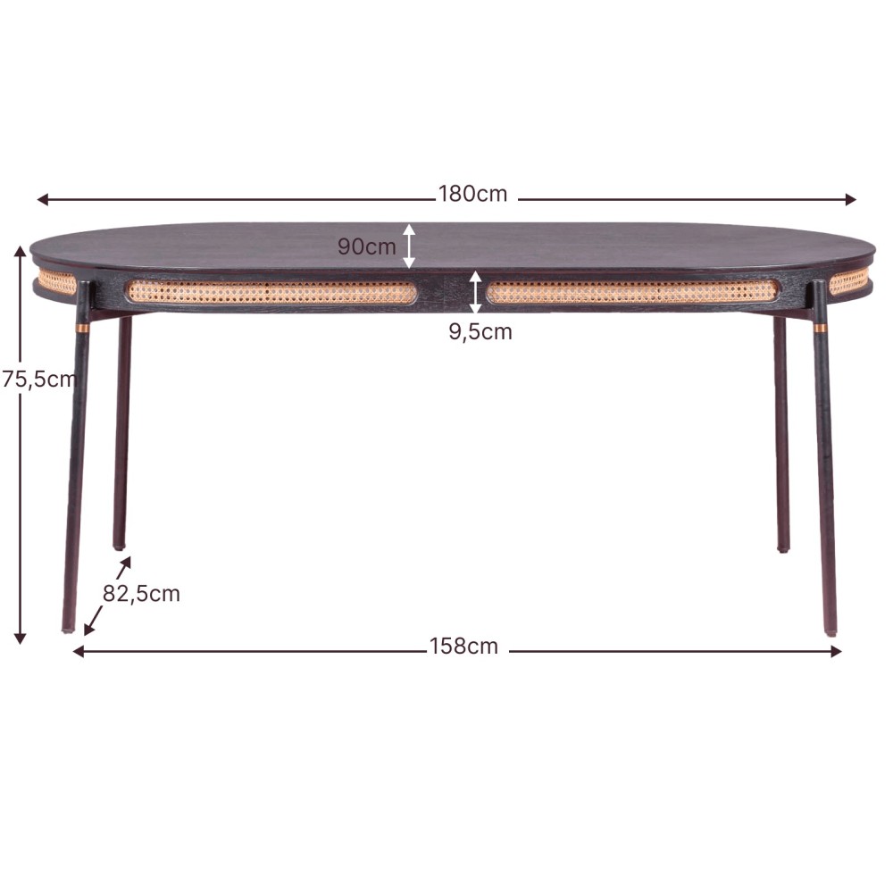 Glorious dining table 180cm in natural rattan