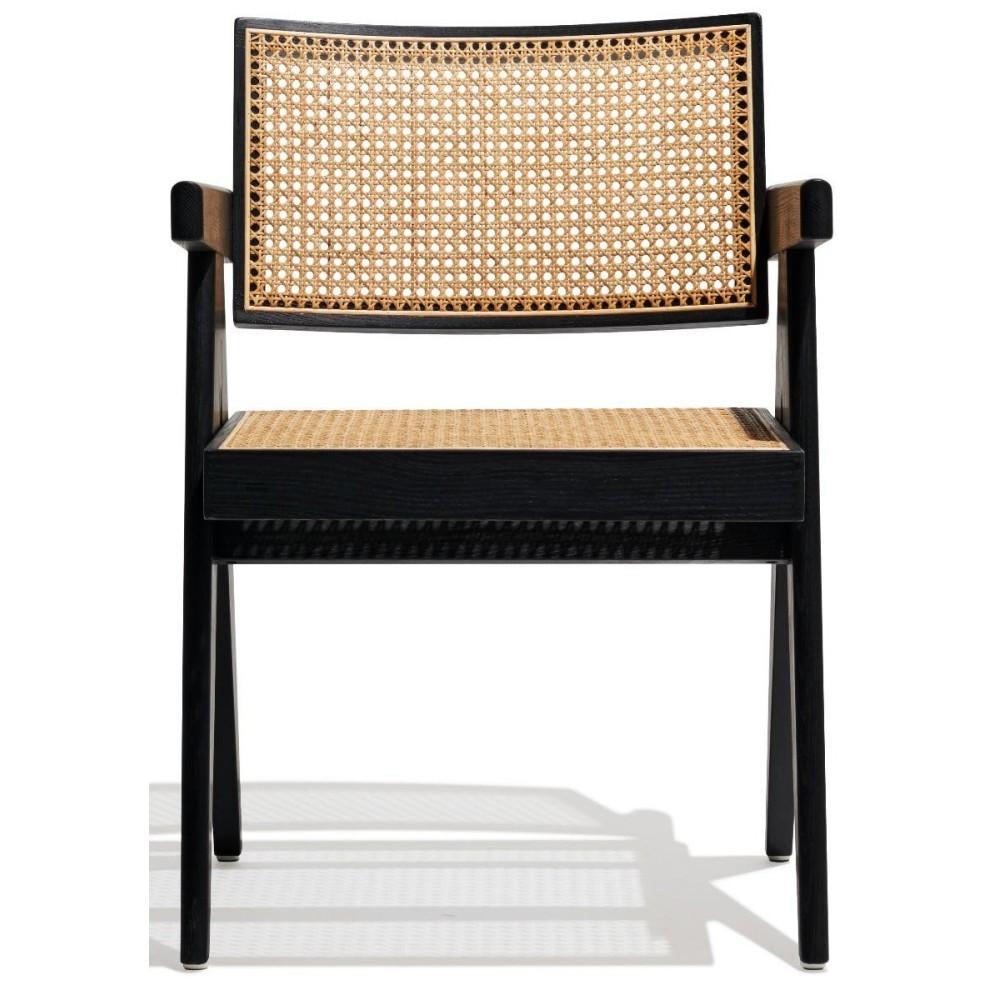 Silla con reposabrazos Compass en madera de teca y ratán natural