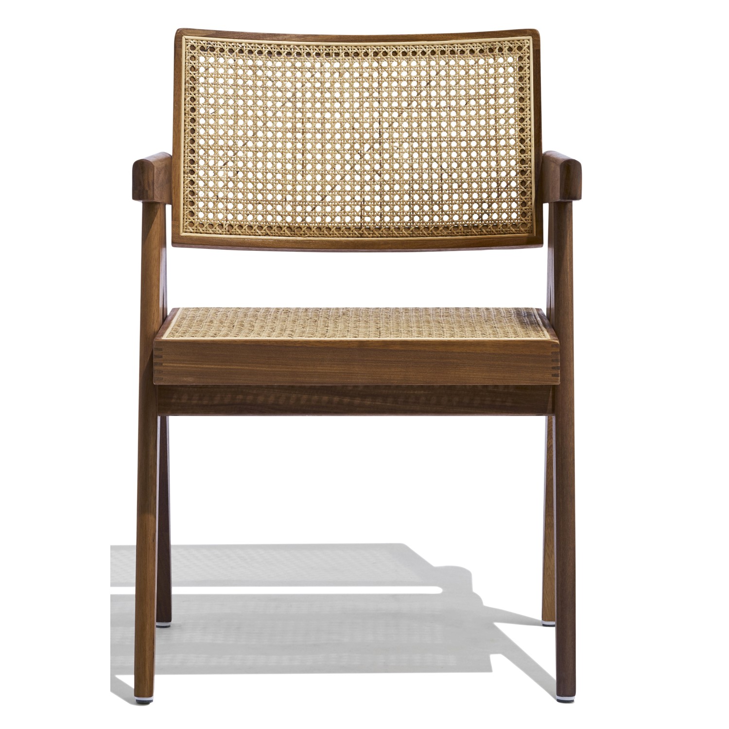 Chaise Compass avec accoudoirs en bois de teck et rotin naturel
