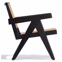 Compass lounge chair with armrests in teak wood and natural rattan