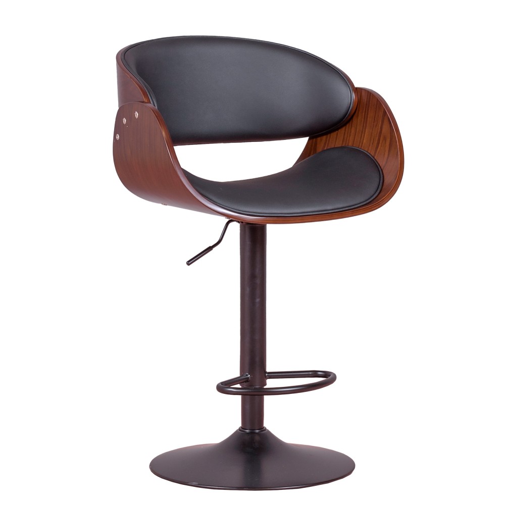 Tamborete Burrow Elevador em madeira de nogueira e almofada em couro sintético