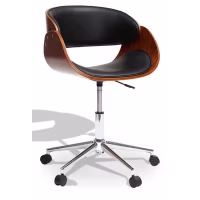 Chaise de bureau en bois de noyer et simili cuir