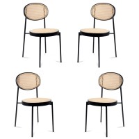 Silla Preston en ratán natural y aluminio lacado en negro