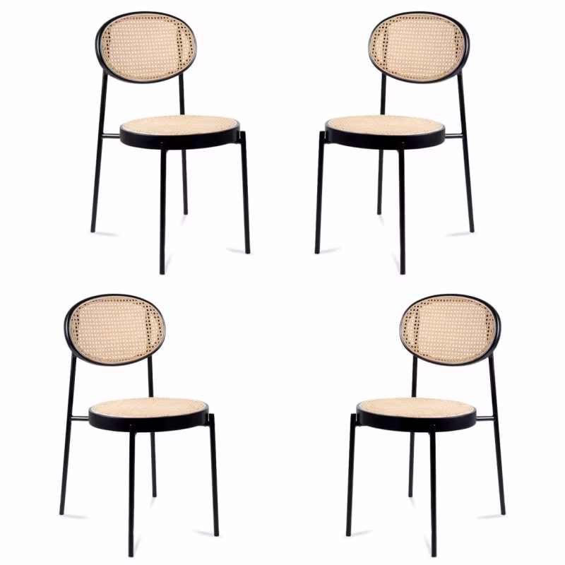 Lot de 4 chaises de salle à manger en rotin naturel Preston