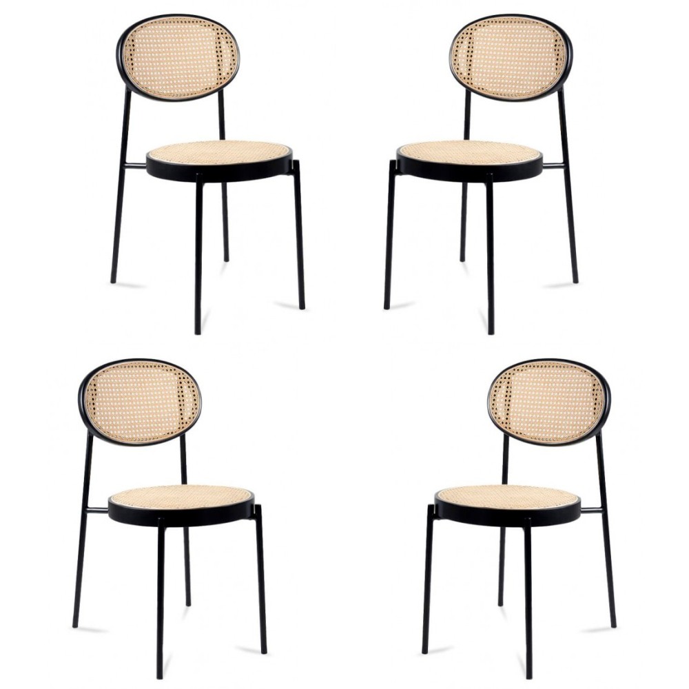 Preston chair in natural rattan and black lacquered aluminum