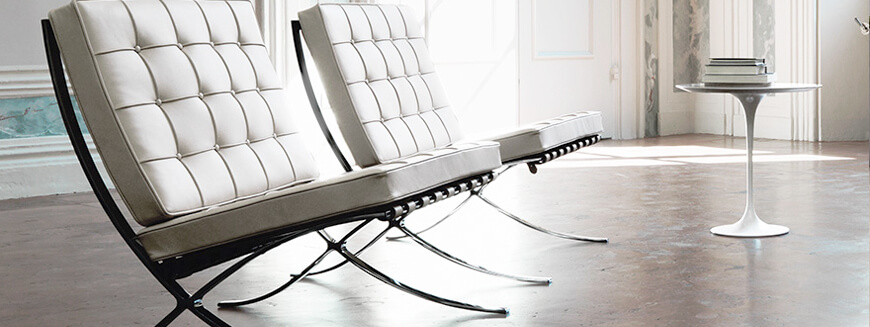 Réplicas de alta calidad de la silla Barcelona de Mies Van Der Rohe.